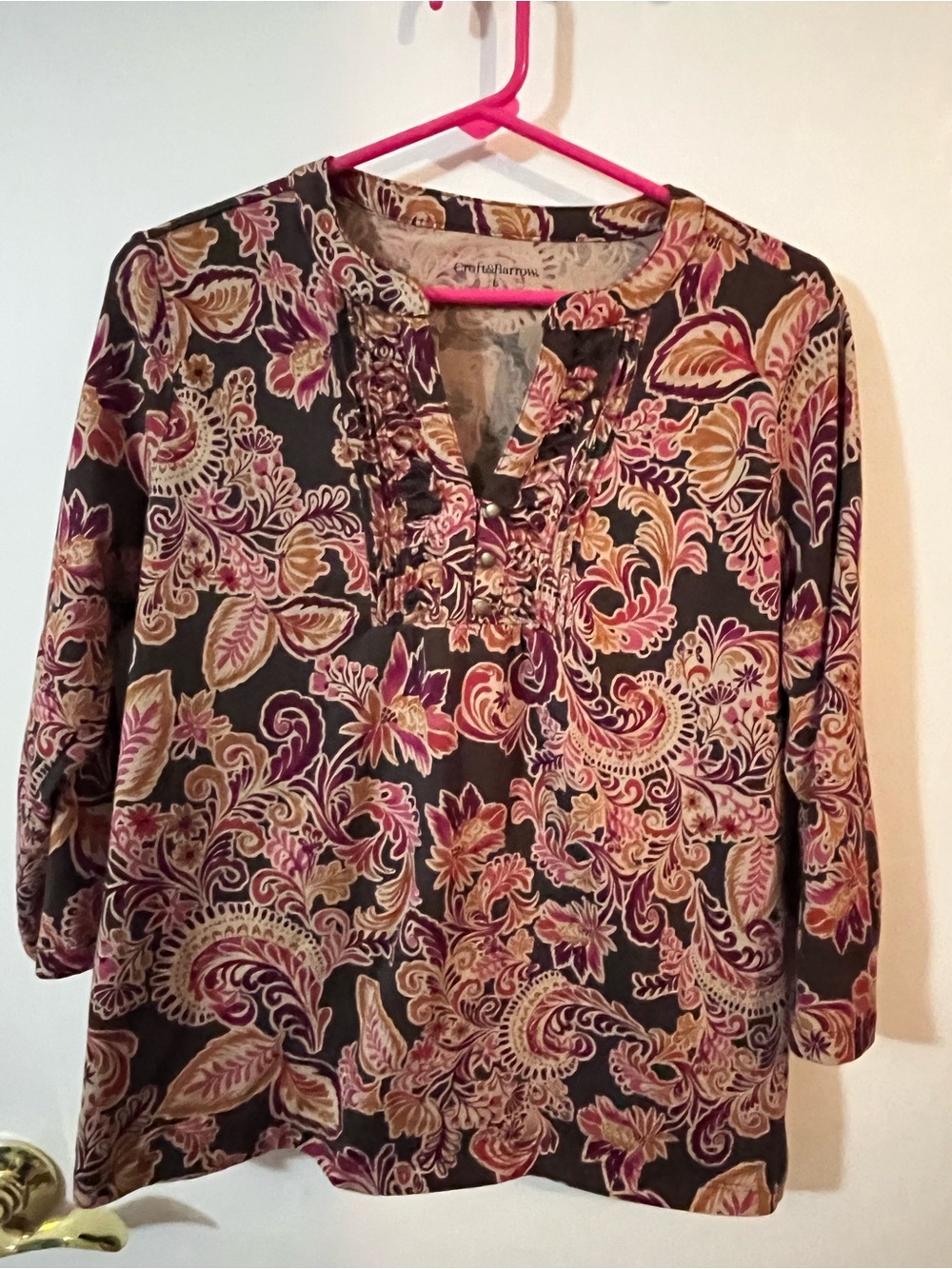 croft & barrow large Paisley Ruffle-Detail Tunic with Pink and Tan Accents